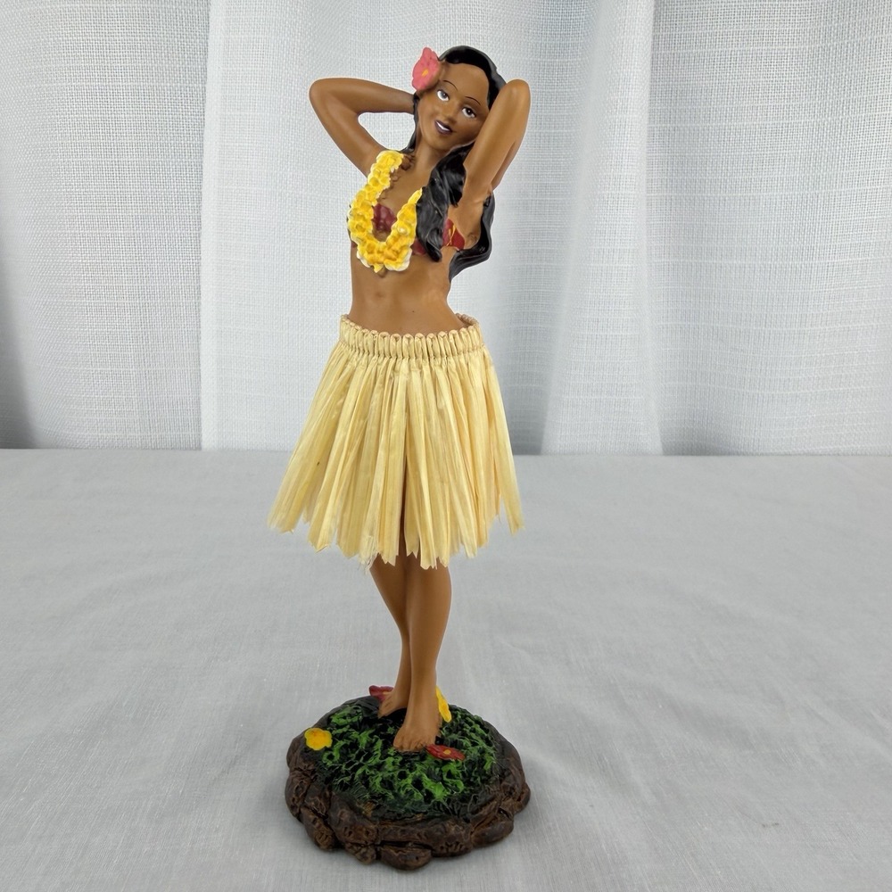 Hawaiian Leilani Dashboard Hula Doll 7" Bobble Skirt Flower Pose Hand Made KCCO